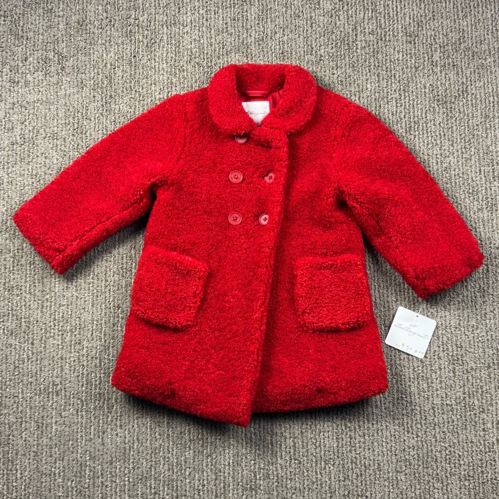Starting Out Red Sherpa Pea Coat Infant 24 Mo Pockets Holiday Christmas
